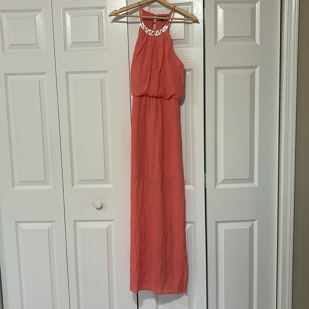 Small Coral Lily Rose Maxi Dress